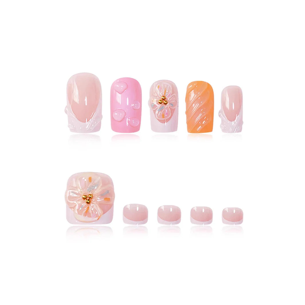 Press-On Nails 3D Floral Design Shimmering Accents Long-Lasting Wear