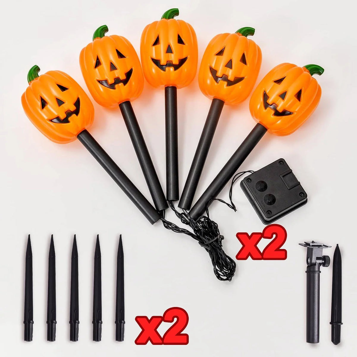 Pumpkin Stake Lights Solar-Powered Warm White LED 10-Piece Set