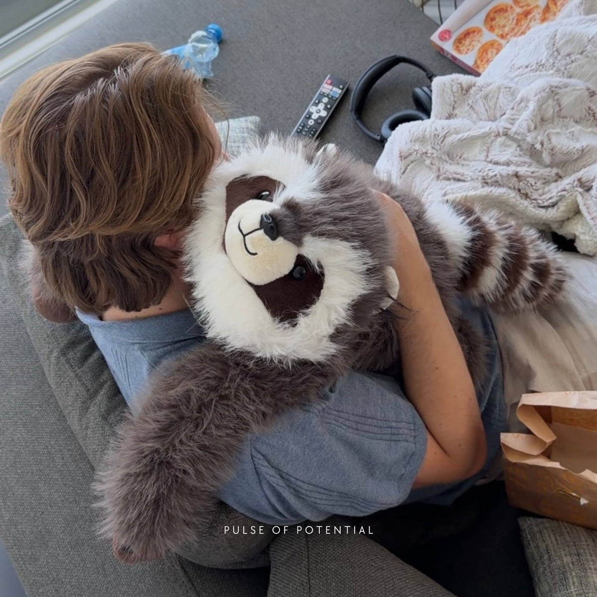 Raccoon Plush Toy Extra-Long Weighted Arms Comforting Hug Design
