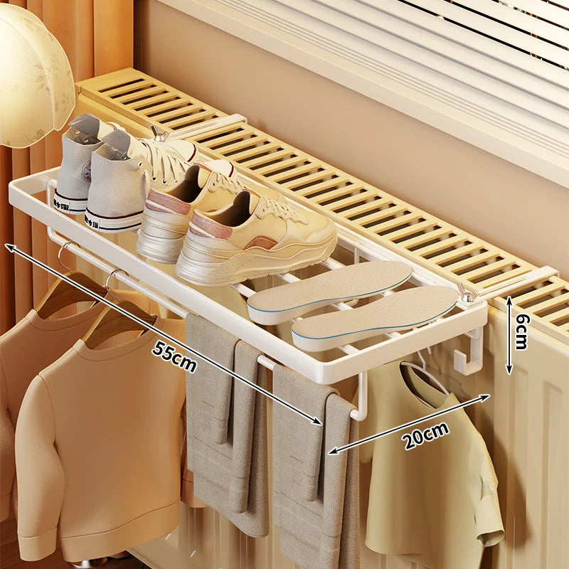 Radiator Drying Rack Foldable Space-Saving Shelf & Hooks