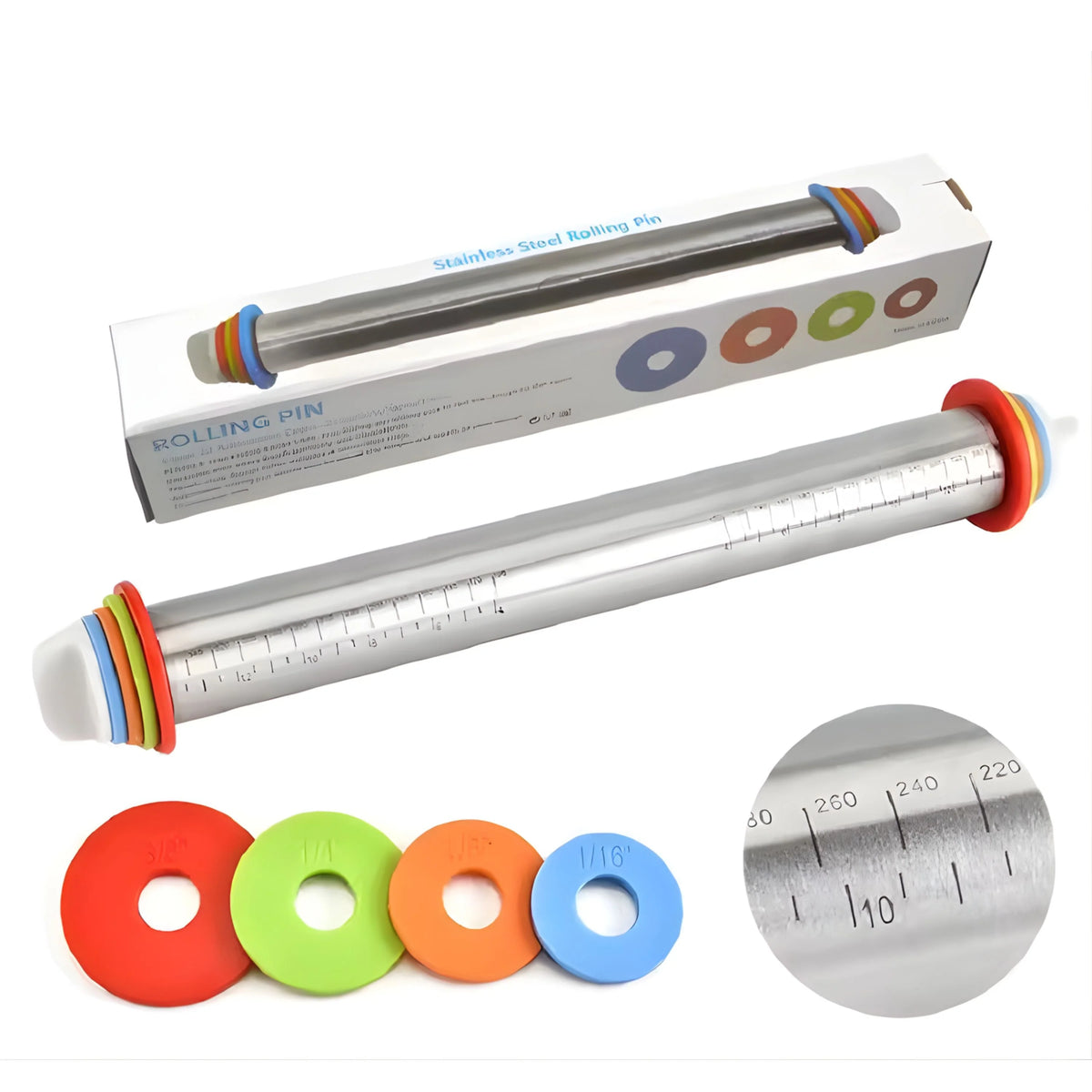Rolling Pin Stainless Steel Adjustable Thickness Nonstick_surface