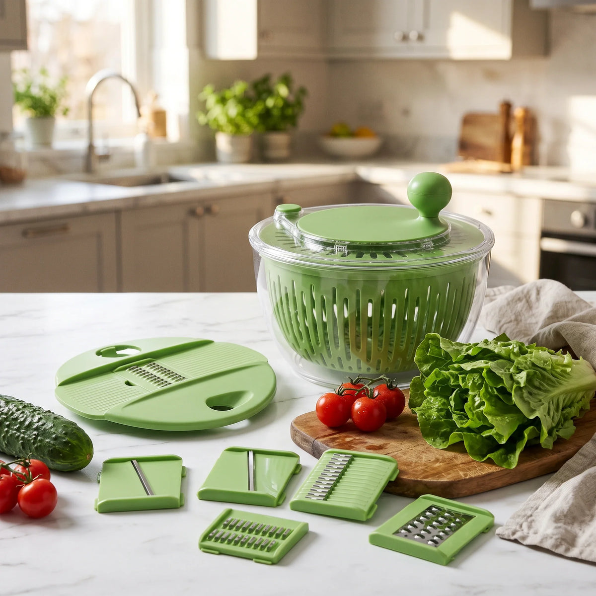 Salad Spinner & Vegetable Slicer 5 Stainless Steel Blades