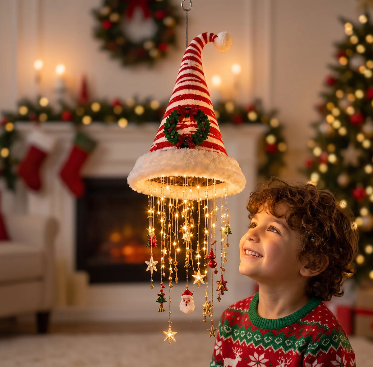 Santa Hat With LED String Lights