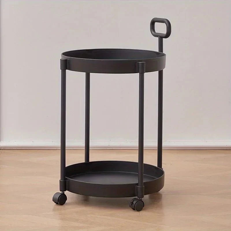 Side Table Two-Tier Storage Rolling Casters & Handle