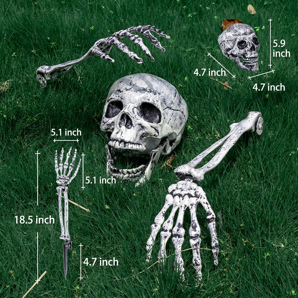 Skeleton Yard Decor 3-Piece Skull & Arm Stakes