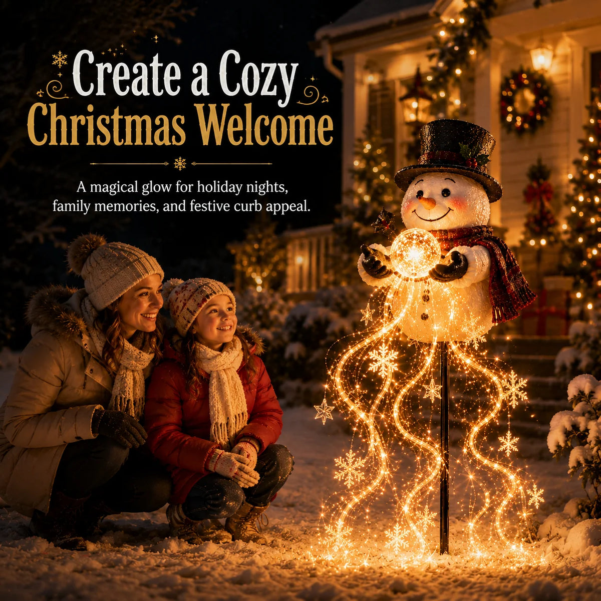 Snowman Garden Light Solar Powered Flowing Snowflake Lights
