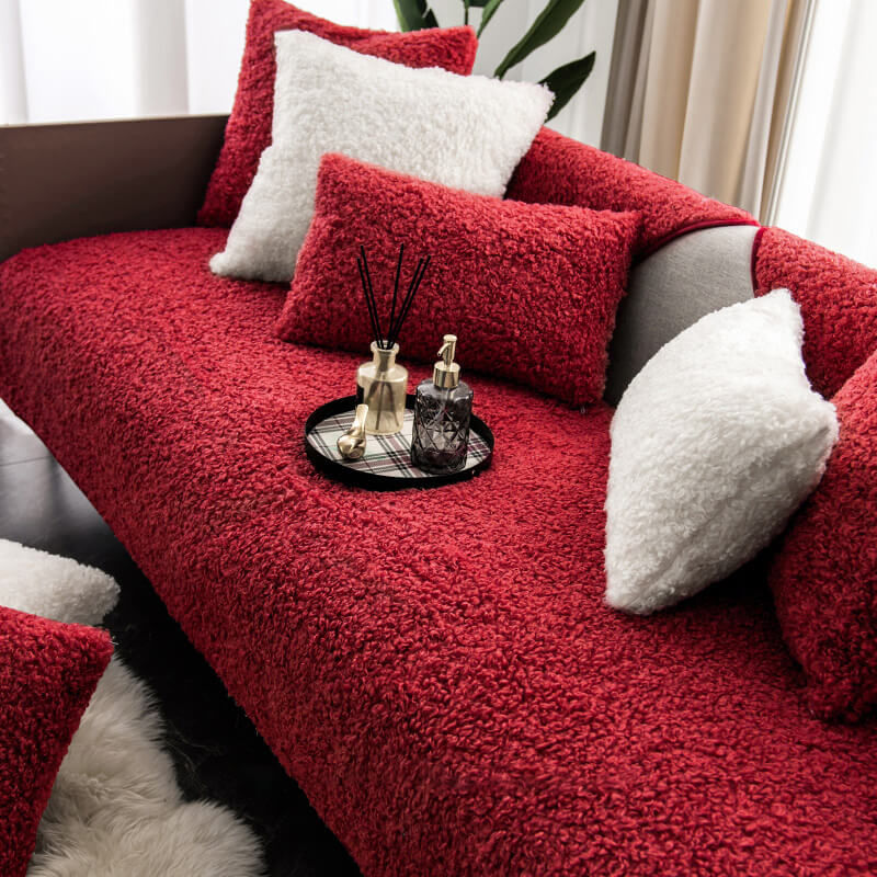 Sofa Cover Teddy Fleece Non-Slip Machine-Washable