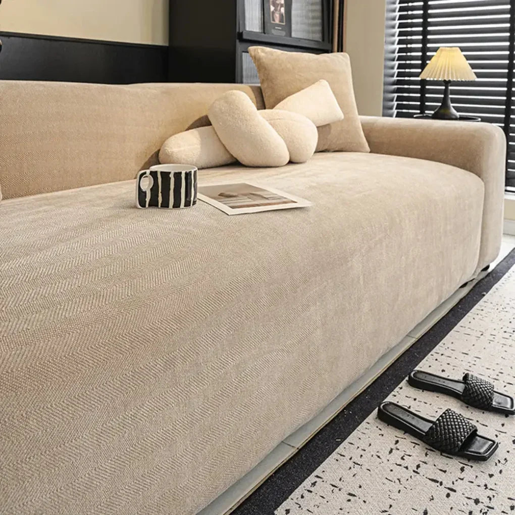Sofa Slipcover Stretch-Fit Full Coverage Herringbone Machine Washable