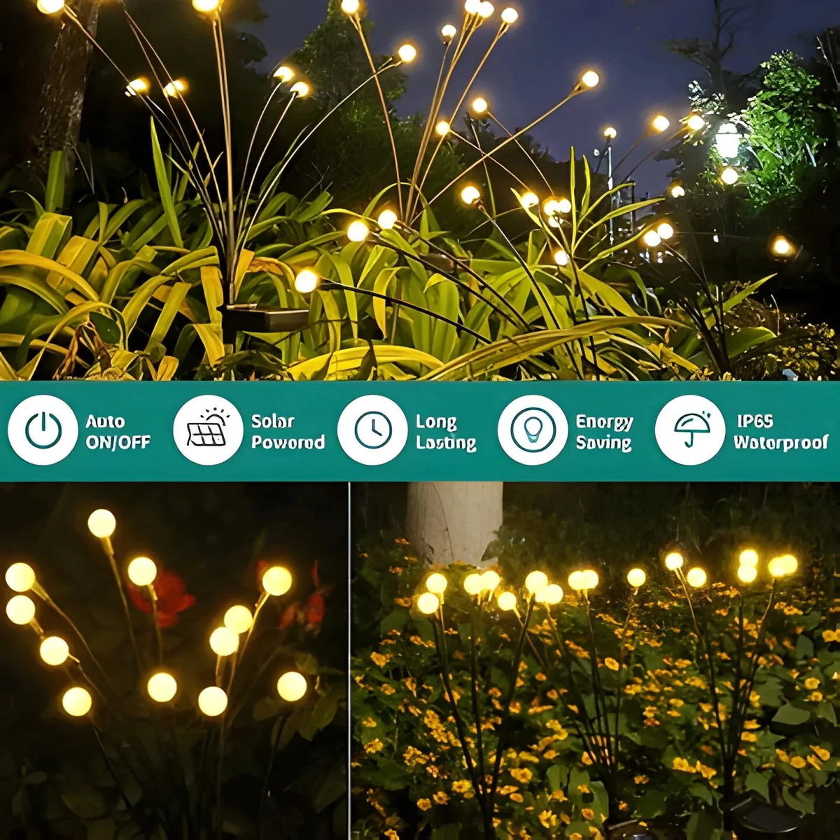 Solar Garden Lights Firefly Warm Glow Automatic Dusk Sensor