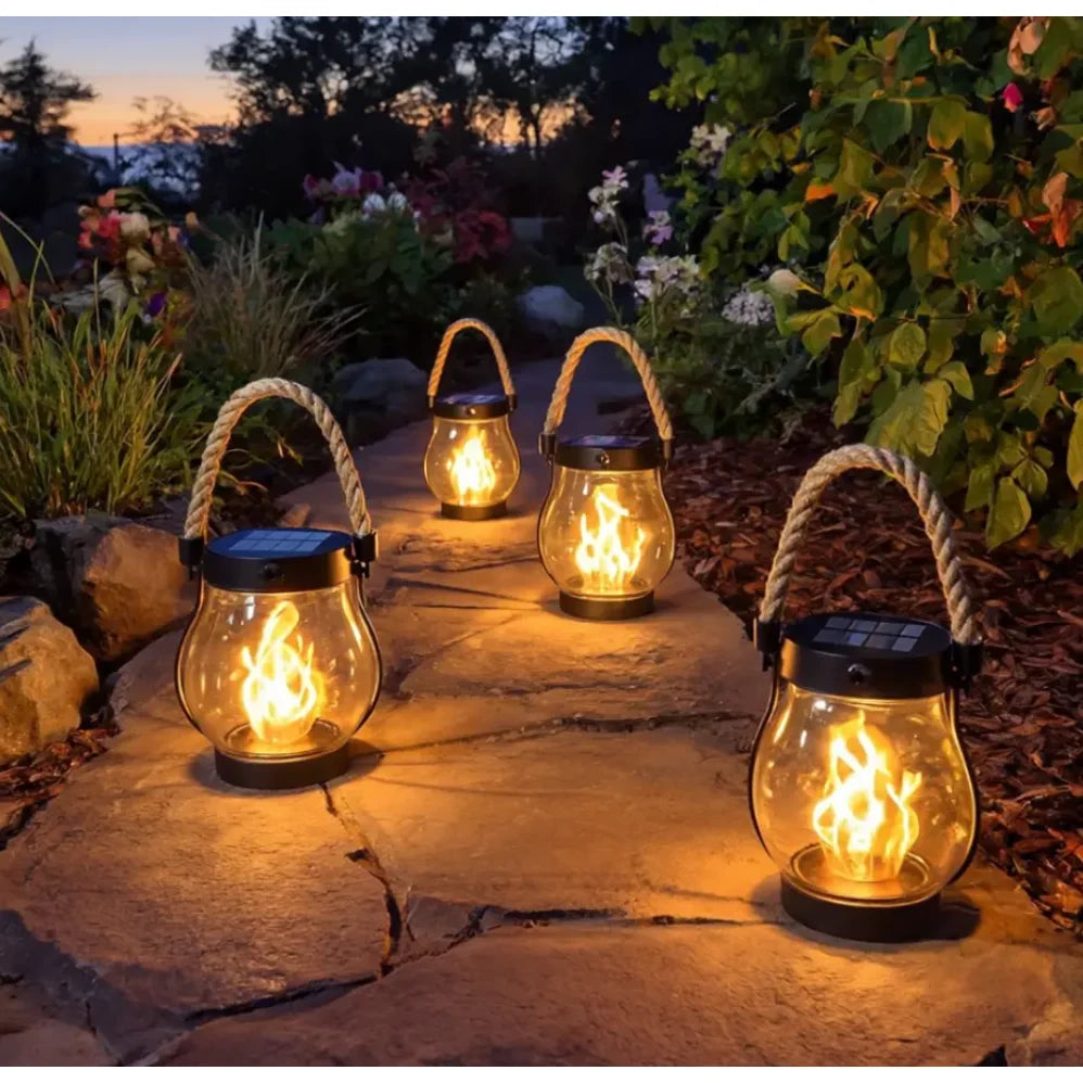 Solar Lantern Flickering Flame Waterproof Outdoor Design