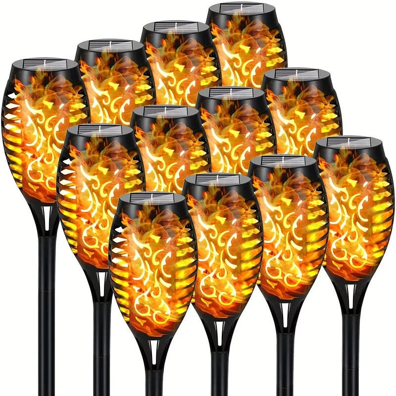 Solar Tiki Torch Lights Flickering Flame Set of 12
