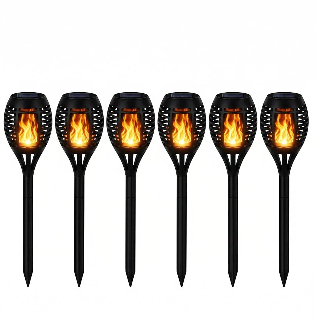 Solar Torch Lights Flickering Flame Effect Automatic Dusk-To-Dawn