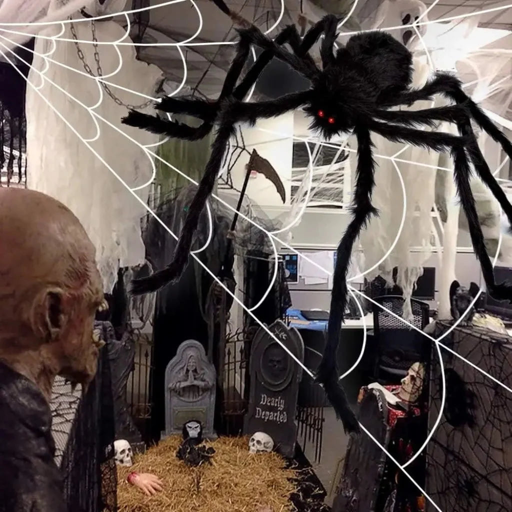 Spider Web Decoration With Poseable Fuzzy Spider