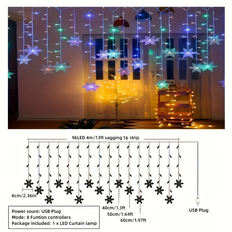 String Lights Snowflake USB-Powered 13.1 Ft
