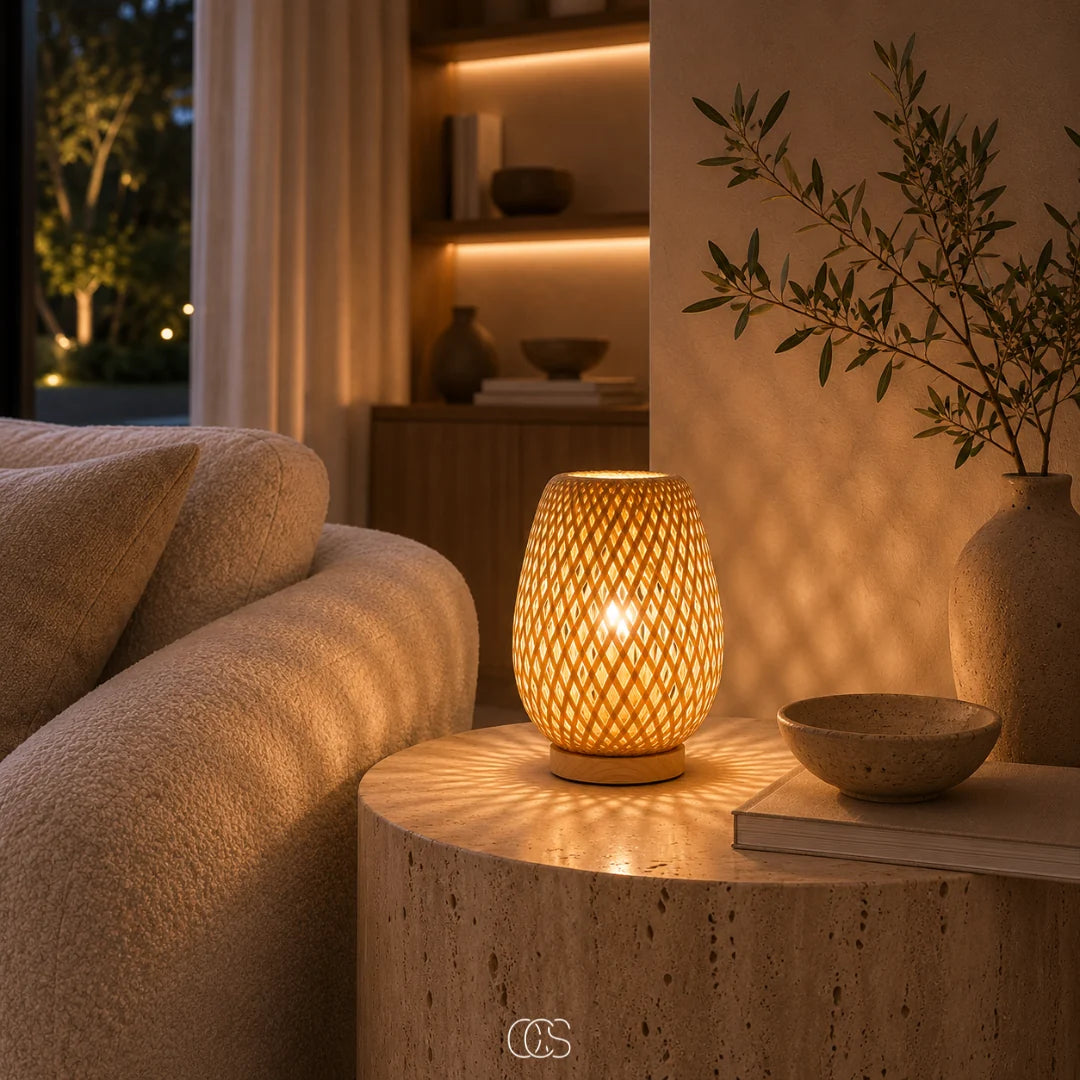 Table Lamp Cordless USB Rechargeable Dimmable LED Bamboo Shade