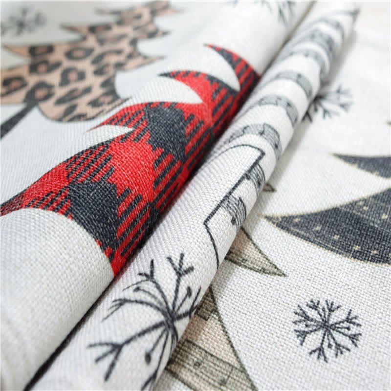 Table Runner Embroidered Christmas Trees & Snowflakes Wrinkle-Resistant Fabric