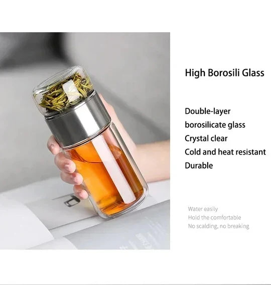 Tea Infuser Bottle Double-Wall Removable Strainer 14.5 Oz
