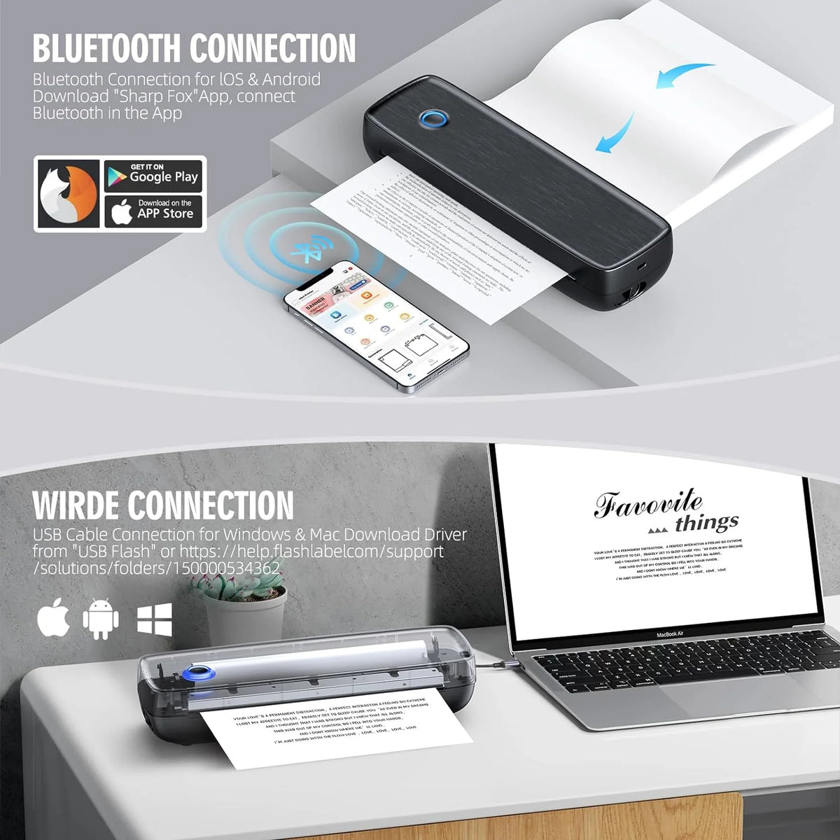 Thermal Printer Portable Wireless 600 Sheets Per Charge