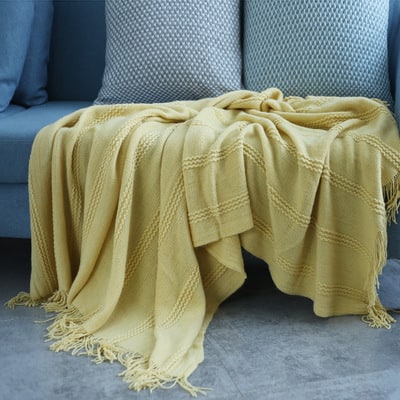 Throw Blanket Acrylic Textured Stripes Tassel Fringe