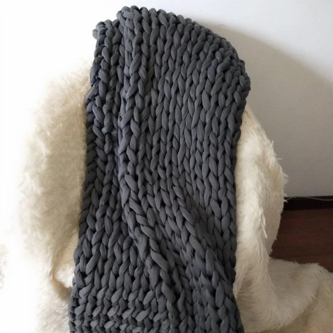 Throw Blanket Chunky Knit Weighted Comfort Braided Edges