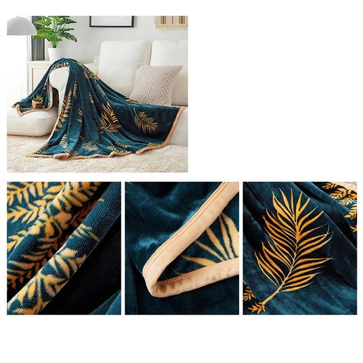 Throw Blanket Plush Flannel Botanical Leaf Pattern