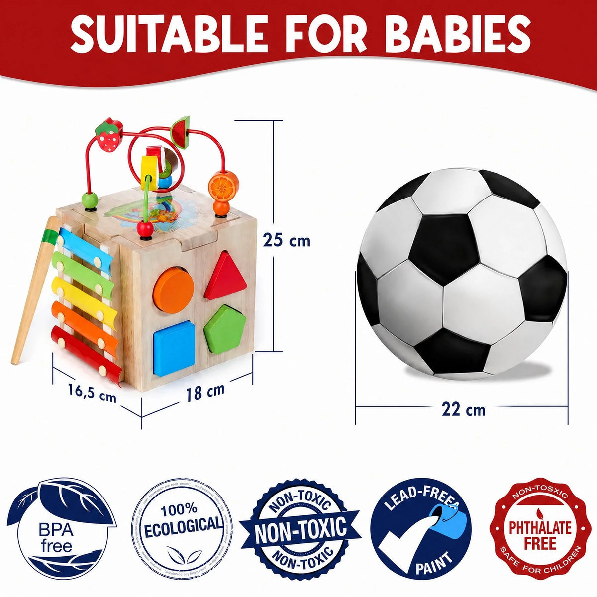 Toddler Activity Cube 8-in-1 Natural Rubberwood