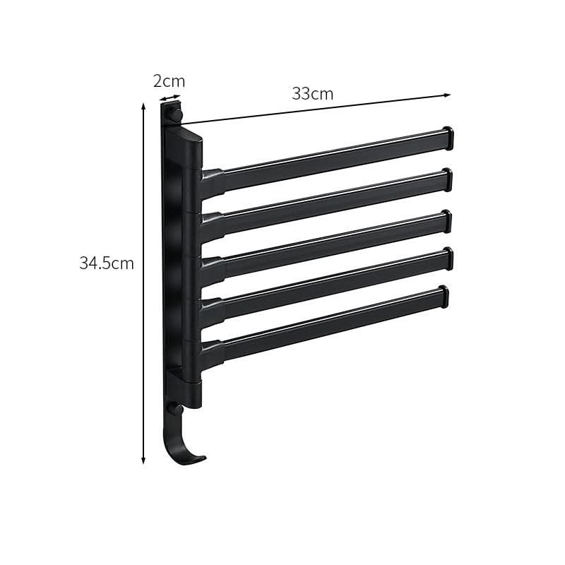 Towel Rack Five Arms Space-Saving Matte Black Metal