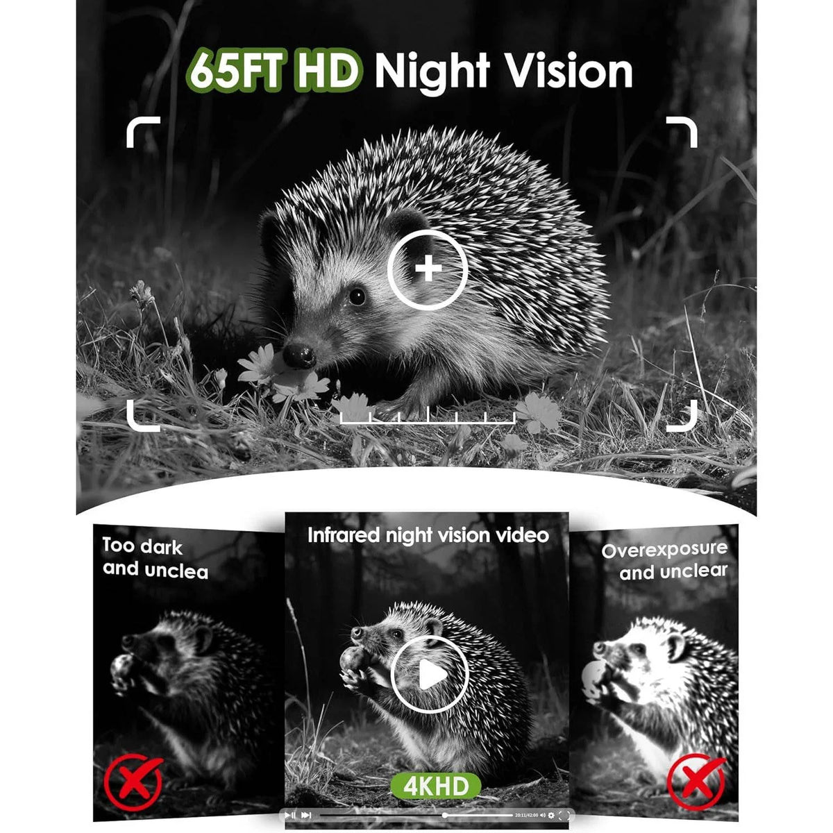 Trail Camera Solar-Powered 4K 64MP