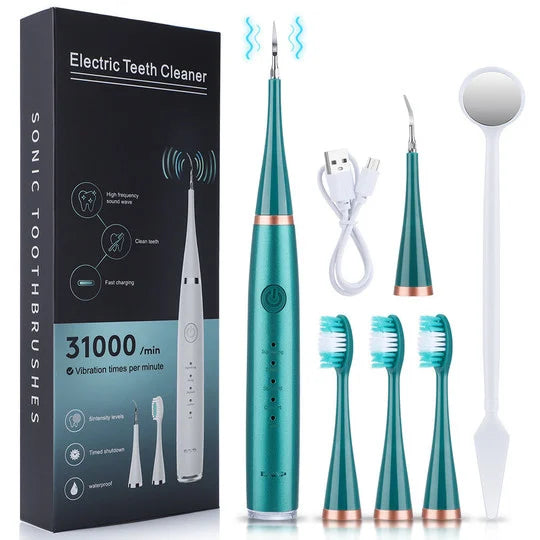 Ultrasonic Tooth Cleaner 5 Adjustable Levels 3 Interchangeable Heads