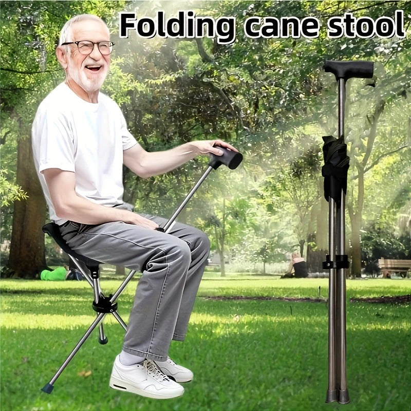 Walking Cane With Seat Foldable Stainless Steel Frame
