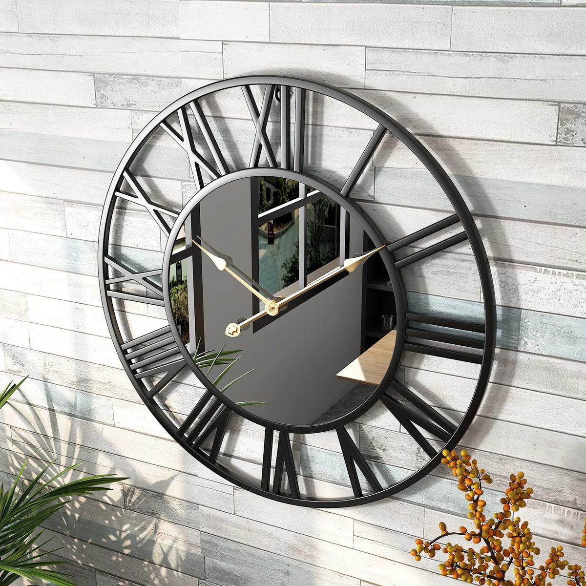 Wall Clock Aluminum Frame Mirror Details 15.35-Inch