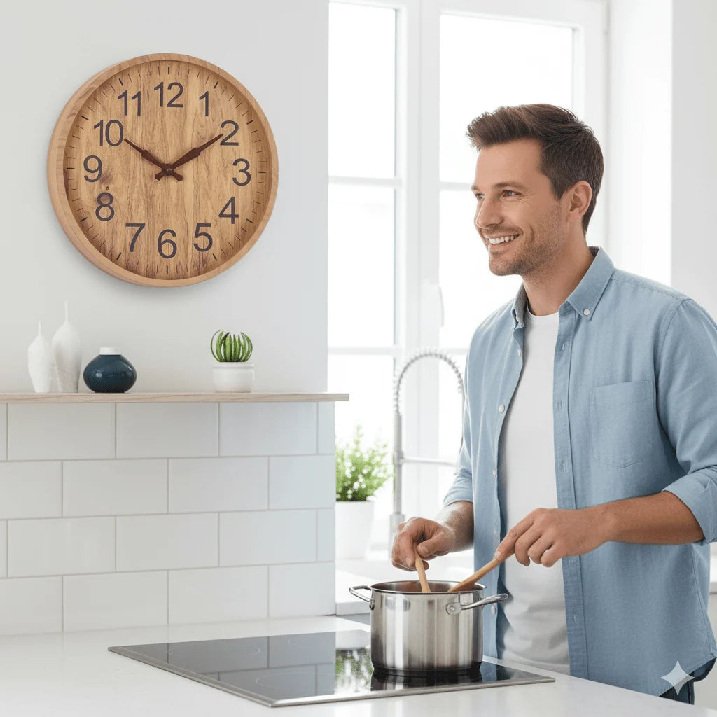 Wall Clock Silent Non-Ticking Natural Wood 11.8-Inch