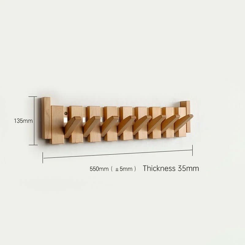 Wall Hook Rack Foldable Natural Wood 5–8 Hooks