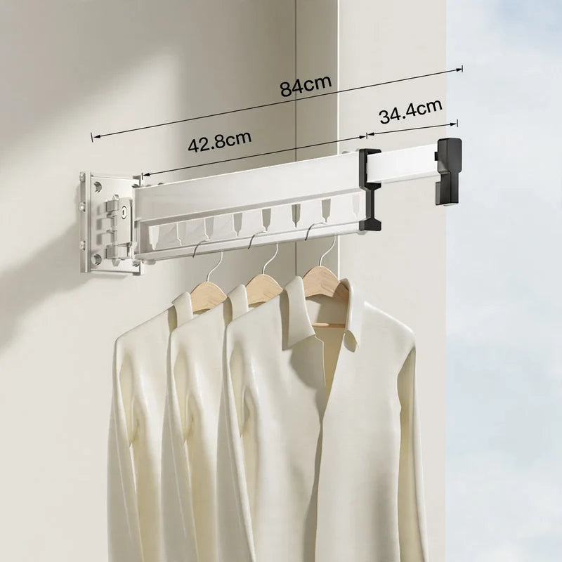 Wall-Mounted Clothes Drying Rack Foldable Aluminum Space-Saving With Wind Guard