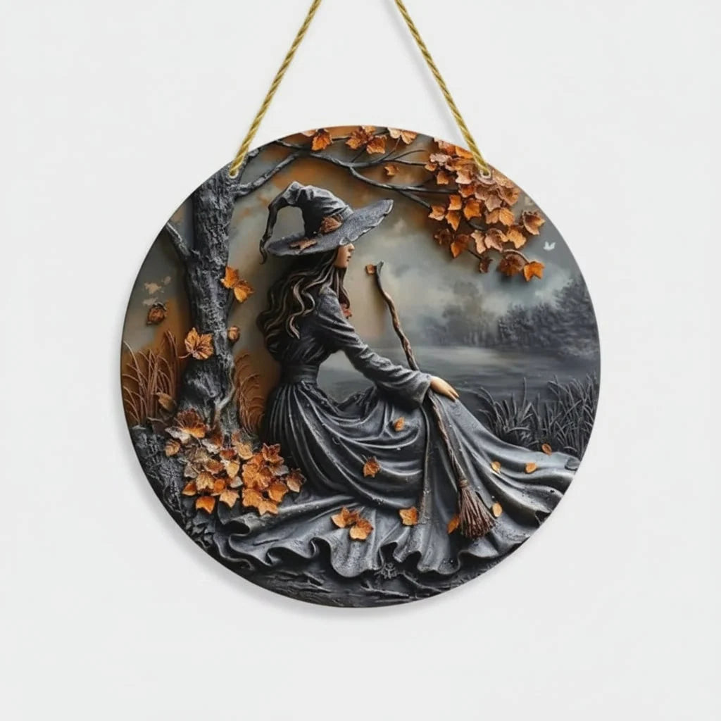 Wall Plaque Halloween 3D Witch Relief Textured Resin