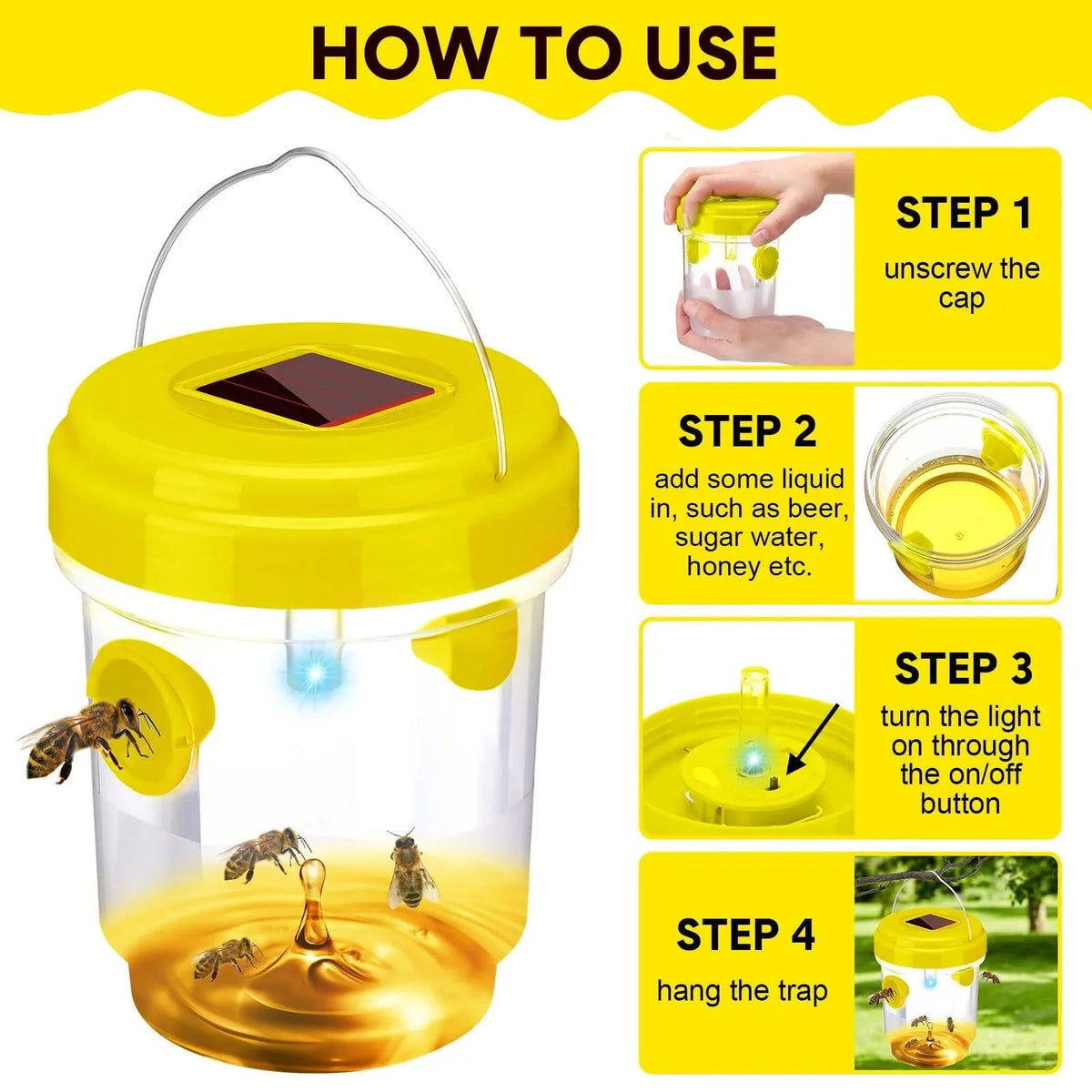 Wasp and Bee Trap Solar-Powered UV Set of 6