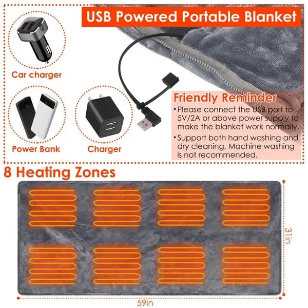 Wearable Heated Blanket Shawl USB-Powered Eight-Zone Heating
