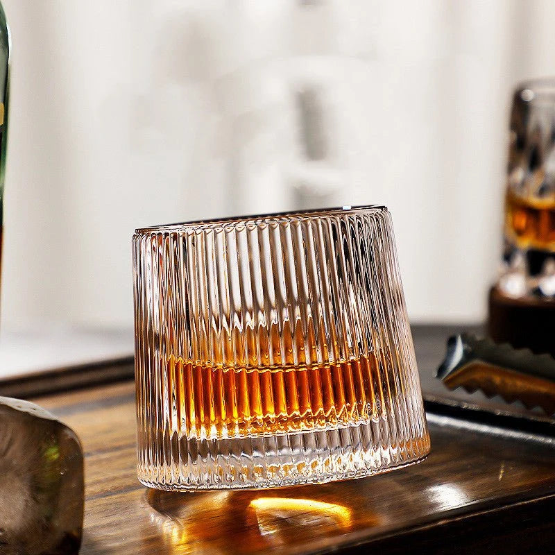 Whiskey Glass Lead-Free Crystal Rotating Rounded Base Dishwasher-Safe