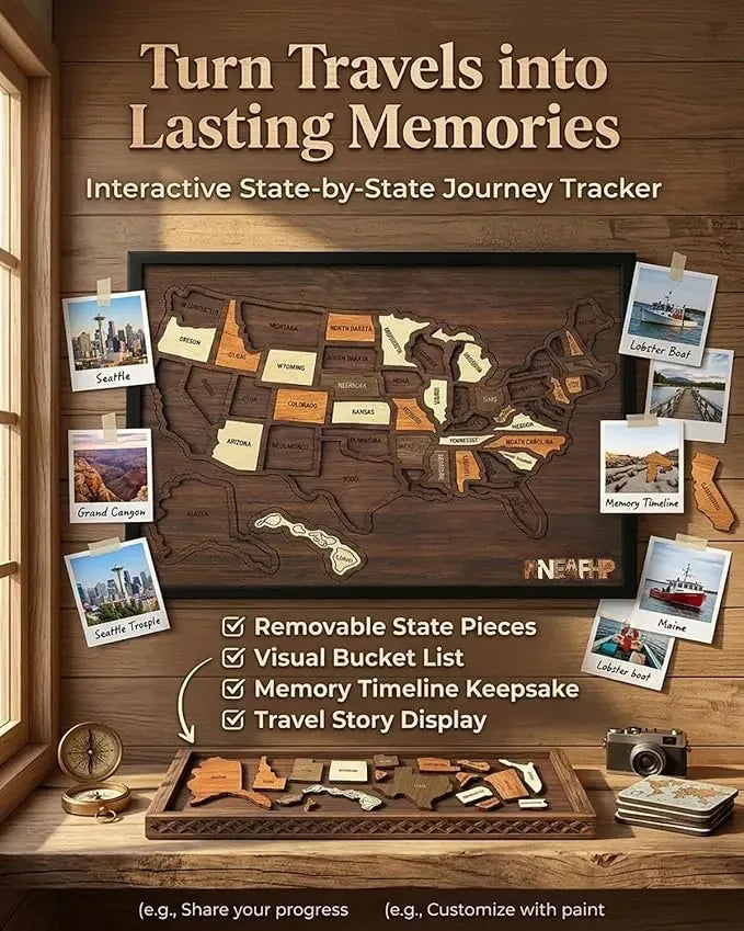 Wooden Puzzle USA Map Design Travel Keepsake