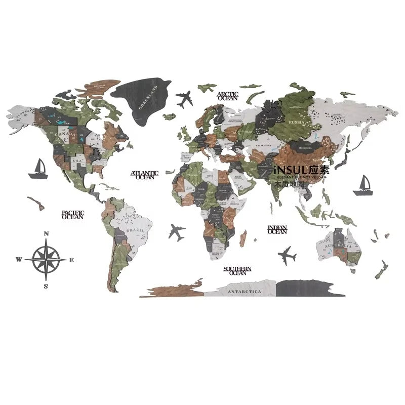 World Map Wall Art 3D Layered Wood Engraved Country Names