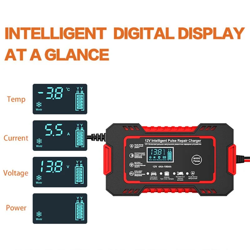 12V Battery Charger 6A Pulse Repair LCD Display