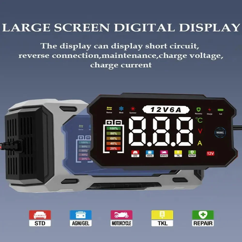 12V Battery Charger Digital Display Four Charging Modes