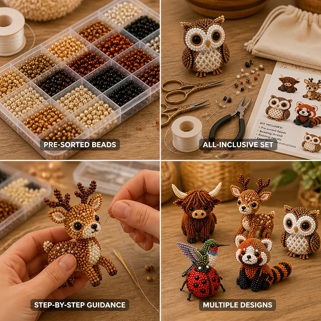 3D Animal Bead Craft Kit Pre-Sorted Beads Tools Included
