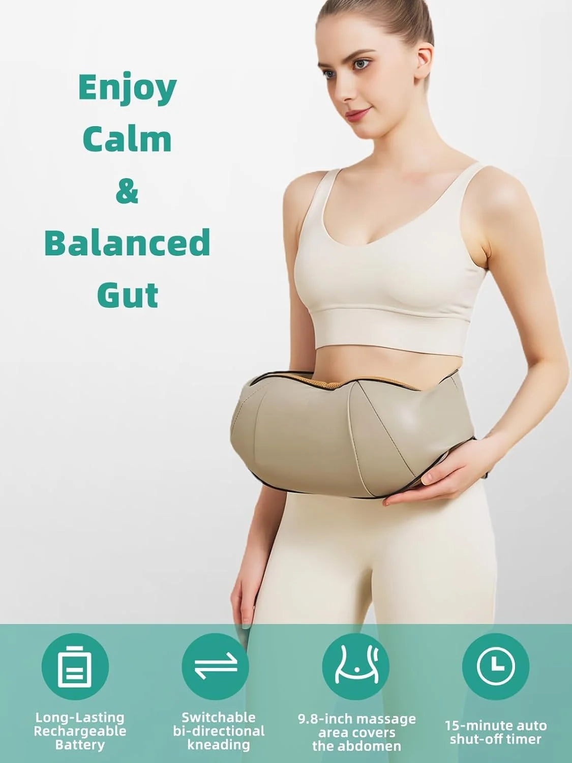 Abdominal Massager Dual Rotating Heads Built-In Heat Rechargeable