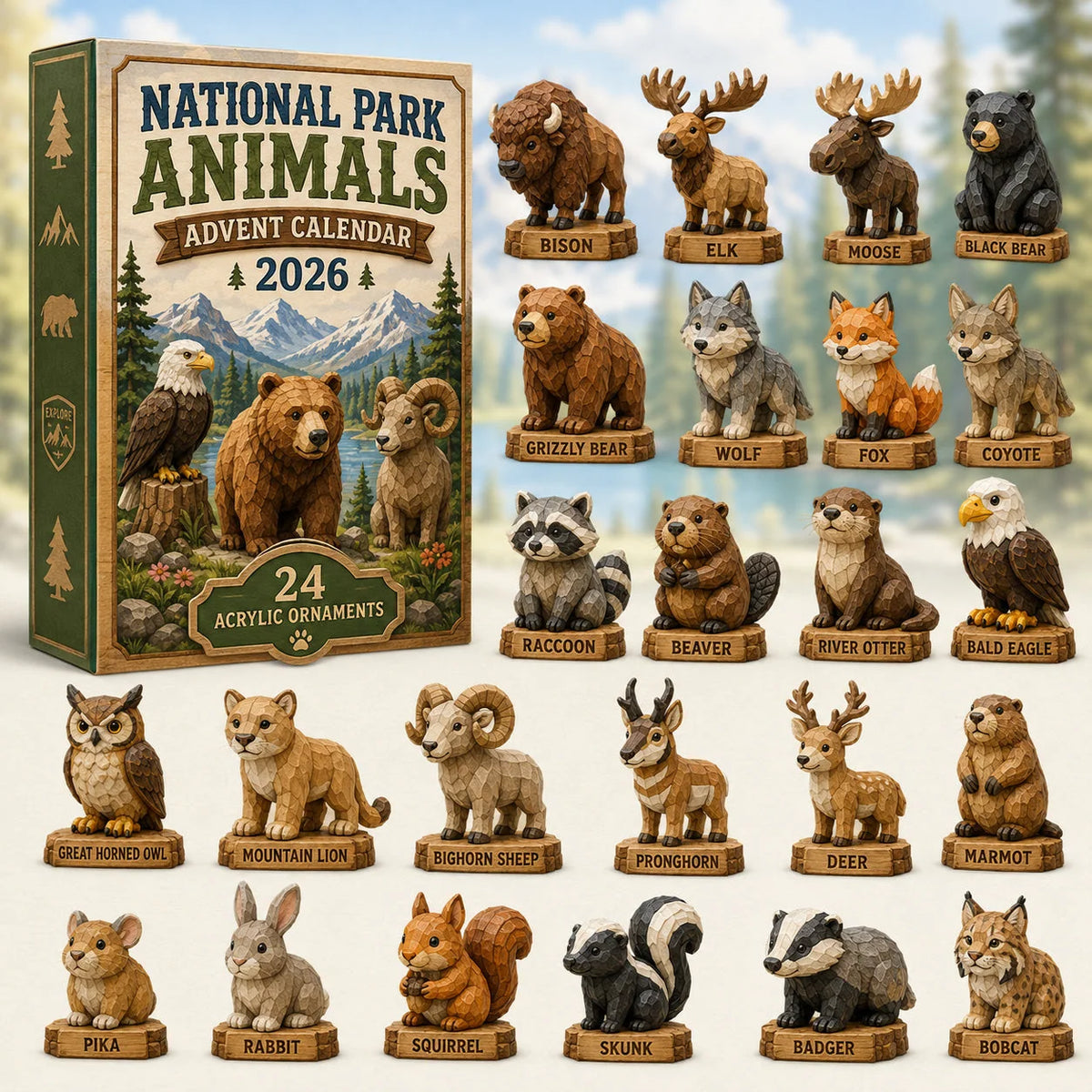 Advent Calendar 24 Acrylic Animal Ornaments
