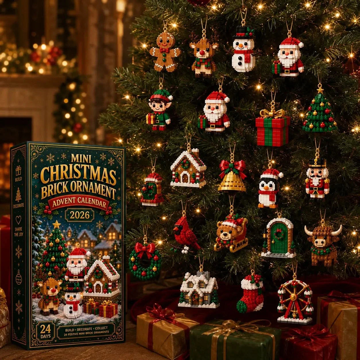Advent Calendar 24 Buildable Brick Ornaments
