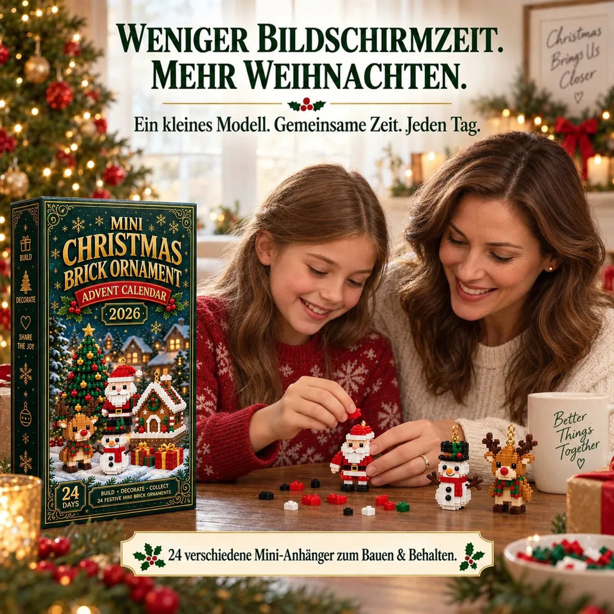 Advent Calendar 24 Mini Brick Hanging Ornaments