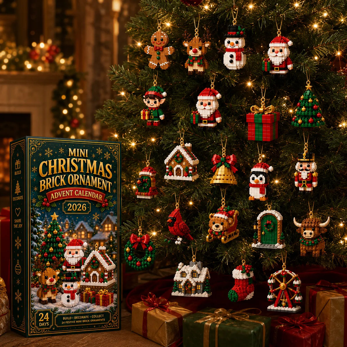 Advent Calendar 24 Mini Brick Hanging Ornaments