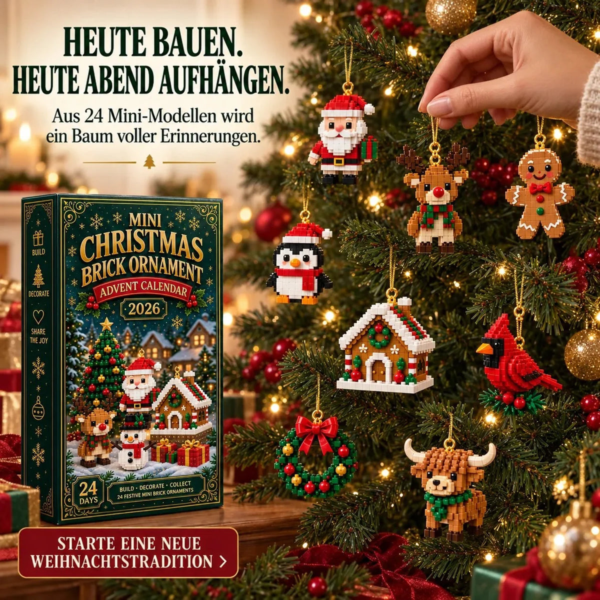 Advent Calendar 24 Mini Brick Hanging Ornaments