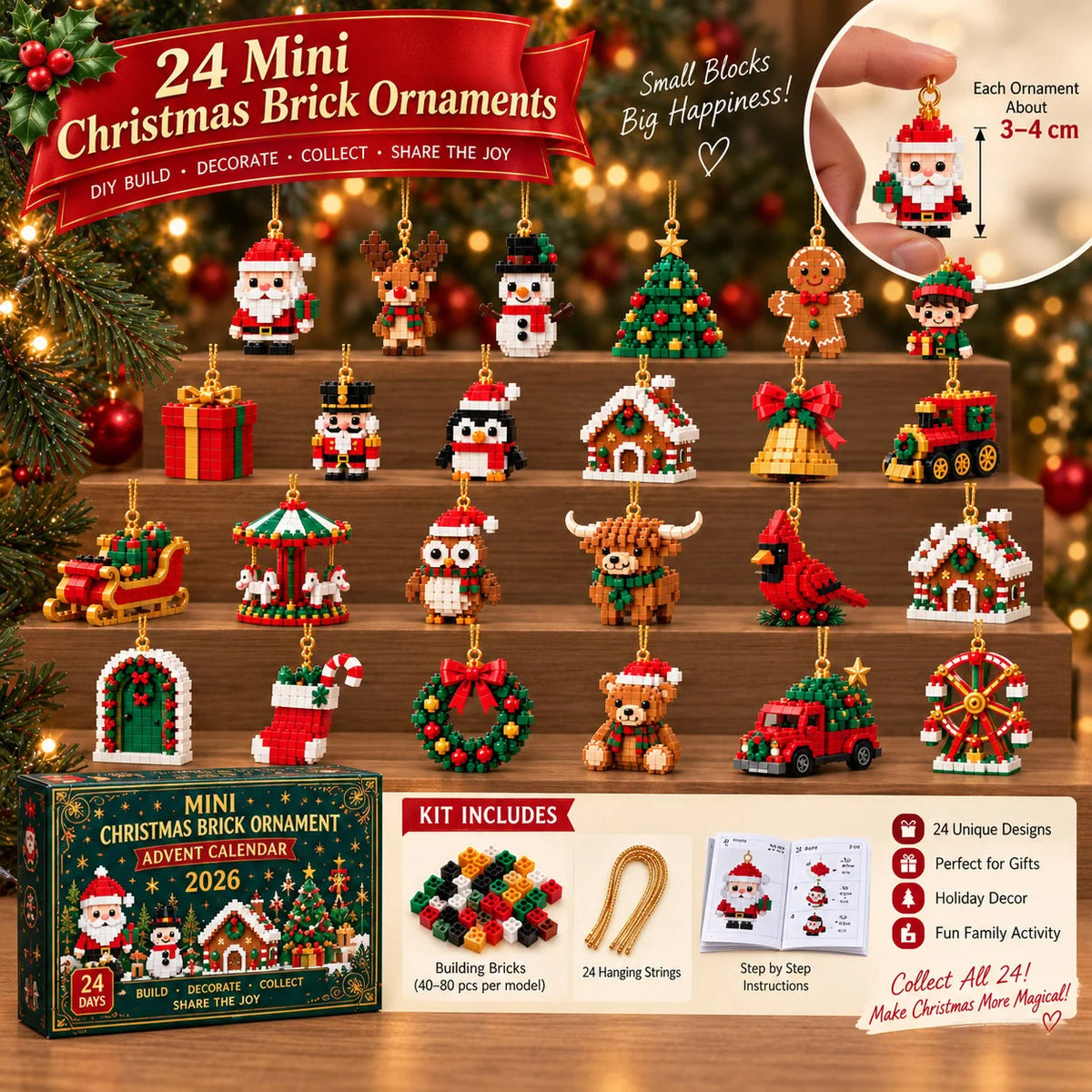 Advent Calendar 24 Mini Building Sets Hanging Christmas Decorations